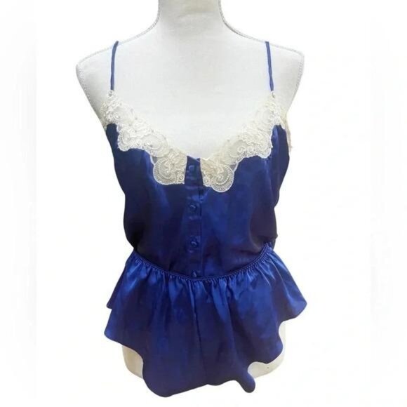 Vintage 1990s Victoria’s Secret Gold Label Blue Satin Sleep Set - Picture 3 of 10